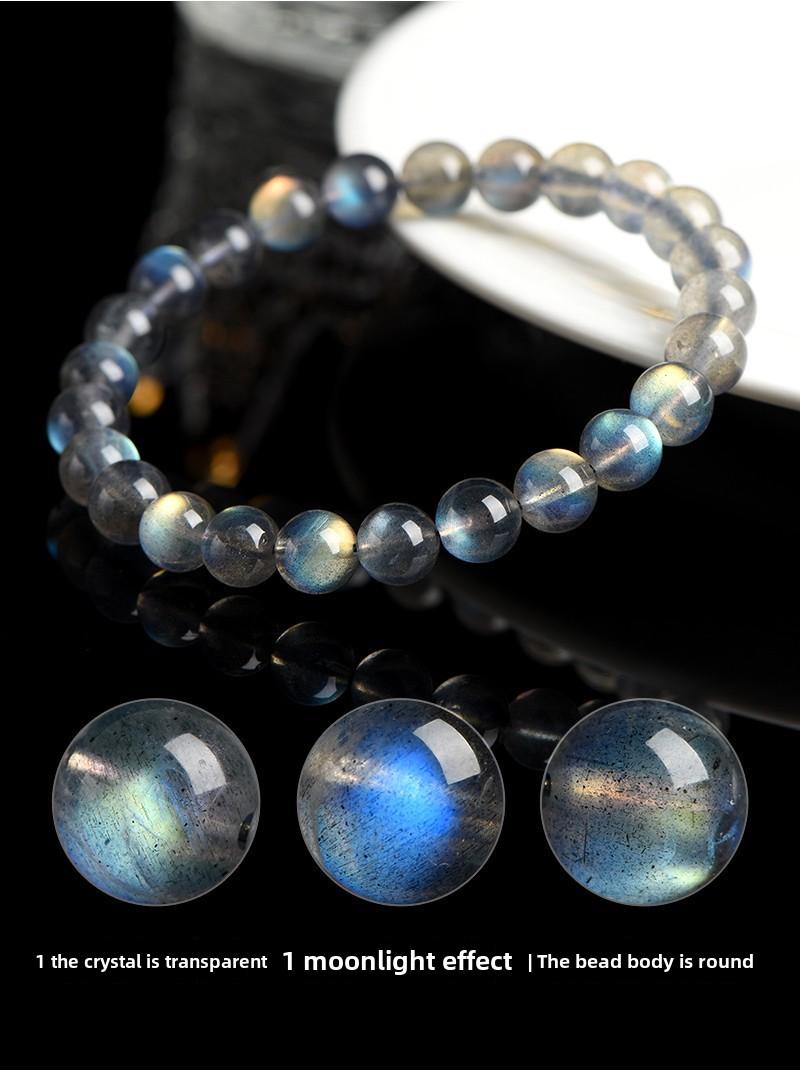 Product Introduction of Crystal Natural Moonstone Loose Beads Bracelet Net Body Color Light Gray Moonlight Labradorite round Beads Bracelet 9