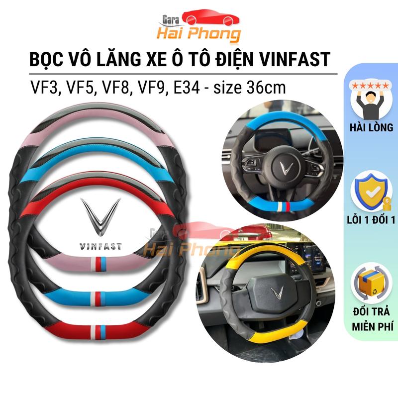 Bọc Vô Lăng Xe Ô Tô Điện VINFAST VF3 VF5 E34 Herio Limo Green VF8 VF9 Bọc Da Cao Cấp Size 36cm Dáng Dcut Thể Thao Chuẩn Size