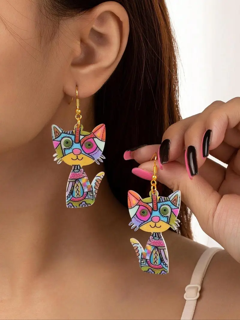 Product Introduction of Cute Cat Design Dangle Earrings, Fashionable Jewelry for Women & Girls, Trendy All-match & Exquisite Jewelry for Birthday Gift 0