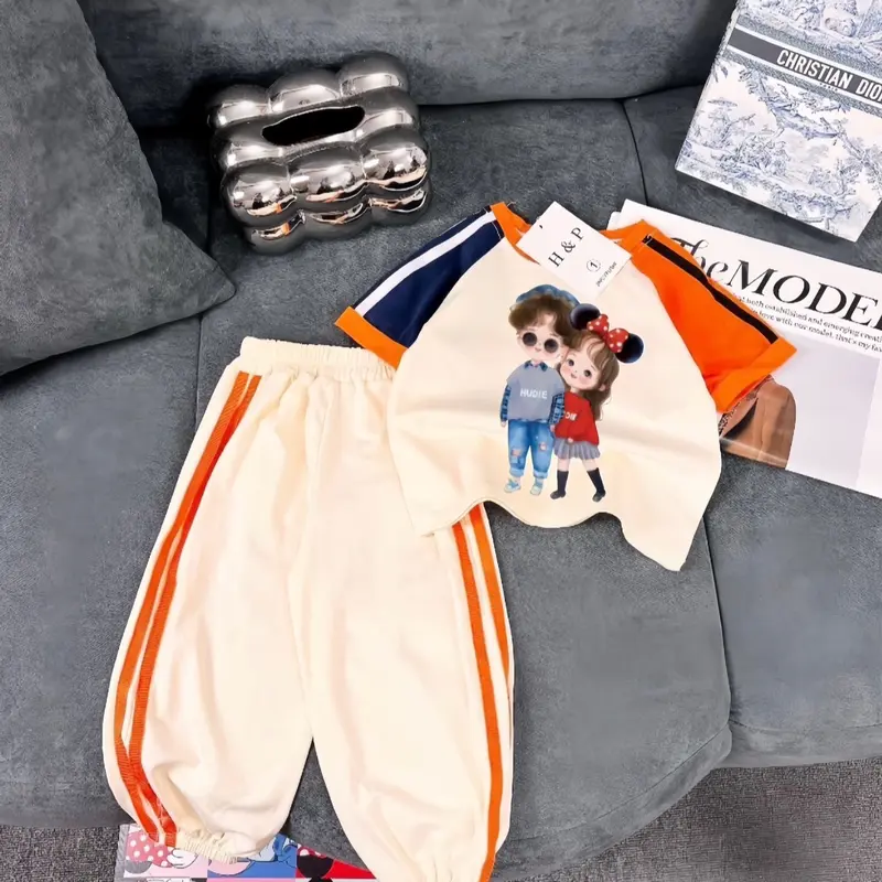 ( KHÔNG TÚI) Combo 3 bộ quần dài áo cộc chạy sọc thể thao chất cotton su size từ 8-45kg 1