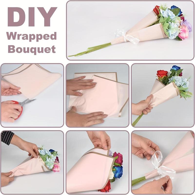Flower Wrapping Paper Set, 38pcs/set Flower Wrapping Paper, 3D Butterfly and Ribbon, Waterproof Floral Bouquet Packaging Paper, Flower Shop Supplies, Boyfriend Gifts, Men Gifts 3