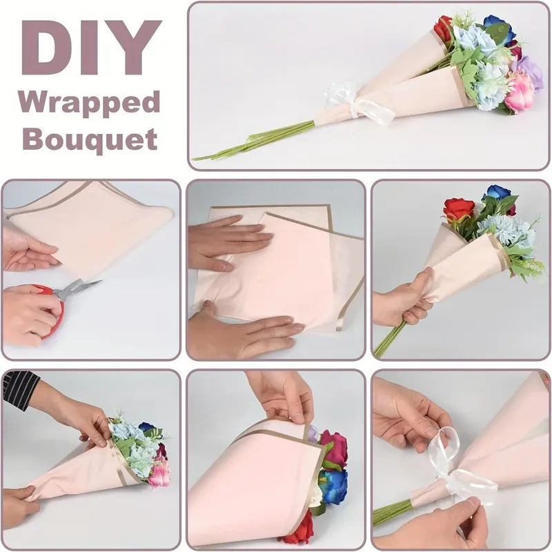 Flower Wrapping Paper Set, 38pcs/set Flower Wrapping Paper, 3D Butterfly and Ribbon, Waterproof Floral Bouquet Packaging Paper, Flower Shop Supplies, Boyfriend Gifts, Men Gifts 3