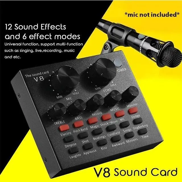 Soundcard V8 Lengkap Ori V8 Sound Card Microphone Webcast Live External Sound Card with Personal Entertainment Streamer for Phone Computer Sound Card V8 Audio Soundcard New 2