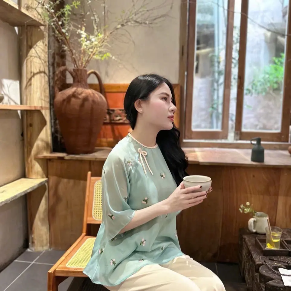 Pháp phục đi chùa Linh An voan tơ 2 lớp