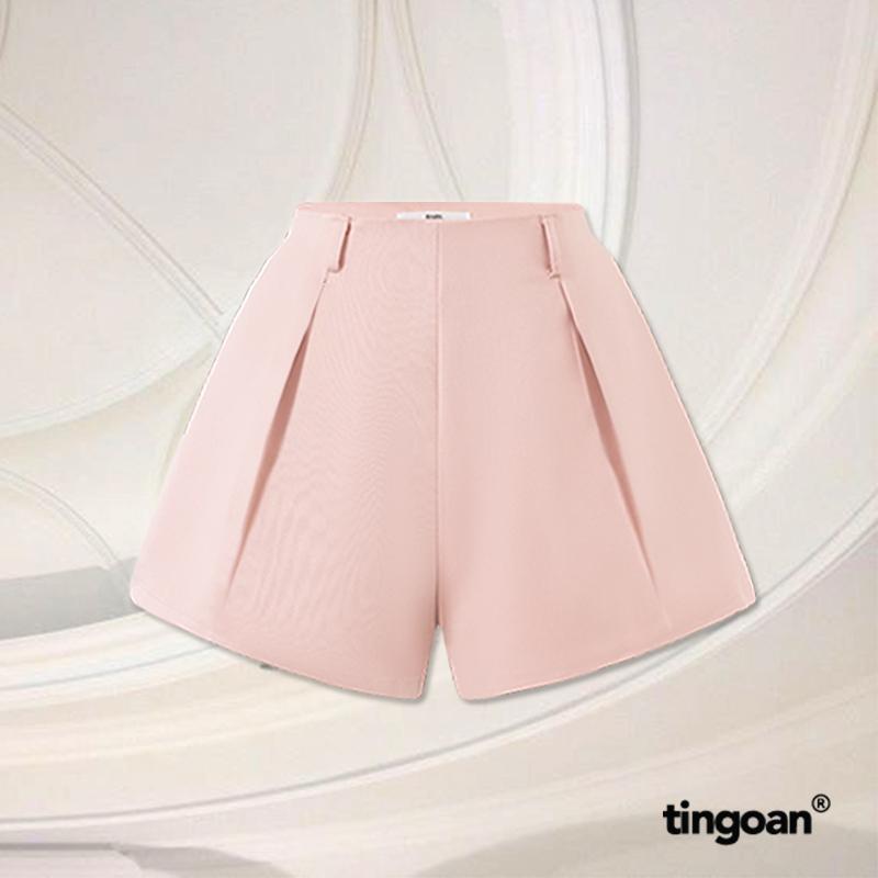 TINGOAN - Quần short cạp cao chiết ly eo hồng BUBBLE SHORT/PK