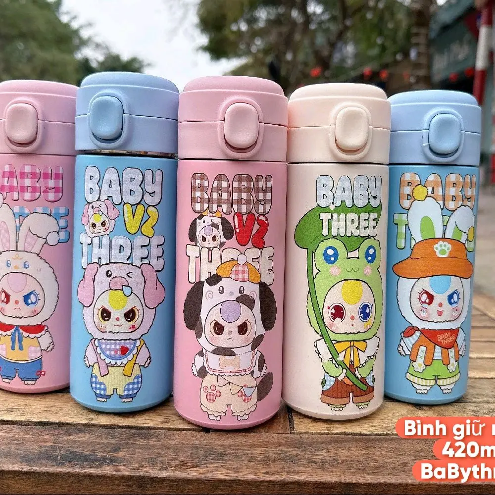 BÌNH GIỮ NHIỆT  Babythree  ̂ ̛ 420ml ̂ xinh cho các bé ,binh nuoc cho trẻ