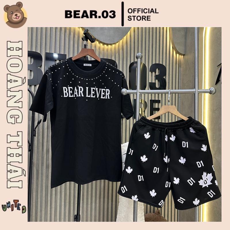 BỘ QUẦN ÁO ĐÍNH ĐÁ BEAR LEVER CHẤT COTTON NAM NỮ BQ: 50 Menswear Thun Cổ Tròn