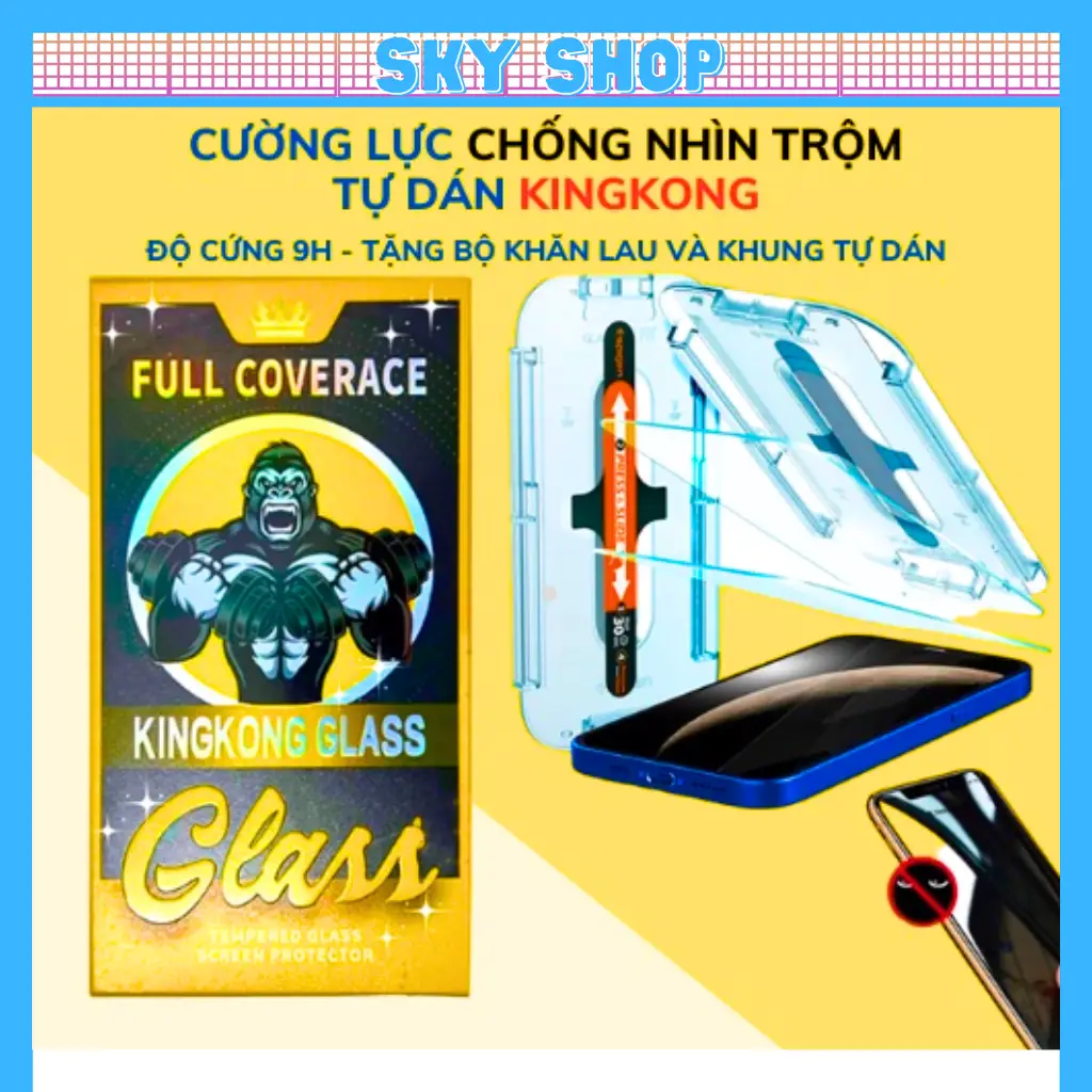 Kính Cường lực iphone chống nhìn trộm tự dán KINGKONG cho X Xs Max 15 pro max 14 promax 13 promax 12 promax 11 promax 15 plus 7 Plus 8 Plus 16 ProMax 17 ProMax - Bảo vệ quyền riêng tư. Nhựa TPU Chống nước