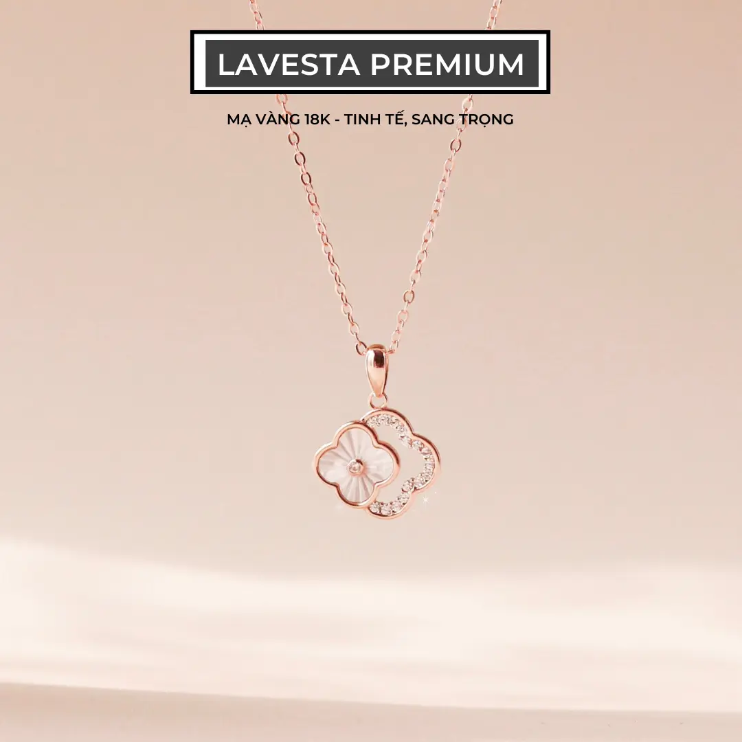 Dây chuyền nữ mạ vàng hồng 18K cao cấp LAVESTA LAV060 cỏ 4 lá đôi thiết kế mới sang chảnh, thời thượng Dorothy