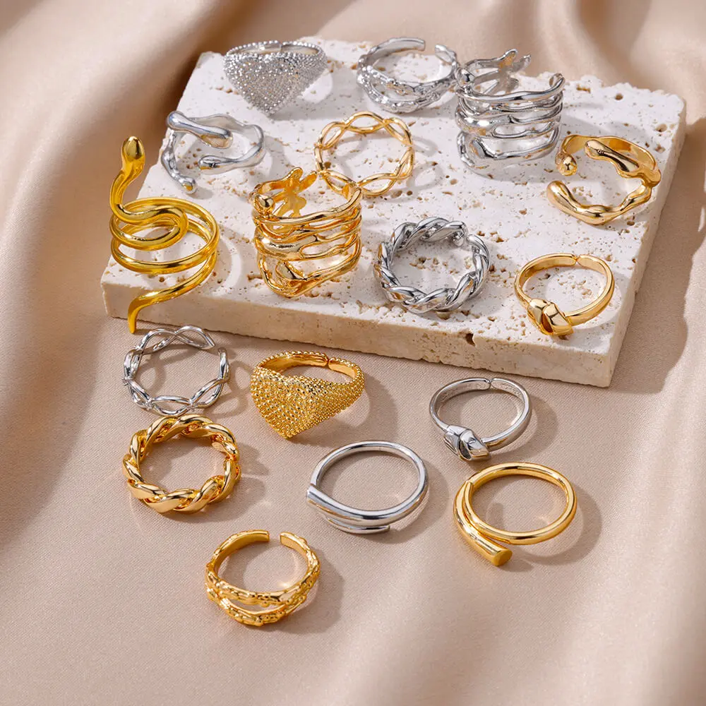 Stainless Steel Rings for Women Gold Plated Adjustable Couple Ring New In Accessories Aesthetic Waterproof Jewelry Anillos Mujer
