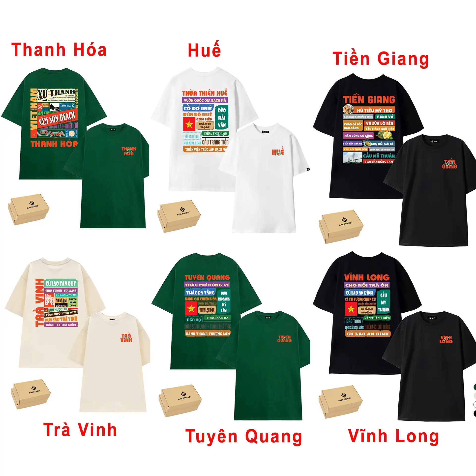 Áo 63 Tỉnh Thành Việt Nam: Thanh Hóa, Huế, Tiền Giang, Trà Vinh, Tuyên Quang, Vĩnh Long, Áo Thun B&W Studio, Chất Liệu Cotton, Dày Dặn, Form Rộng Unisex S-XL