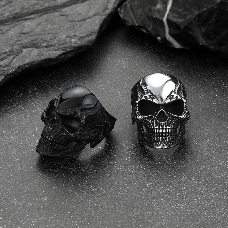 FaithHeart Masculine Skull Ring Stainless Steel Skull Skeleton Band Biker Ring for Men Springtok 6