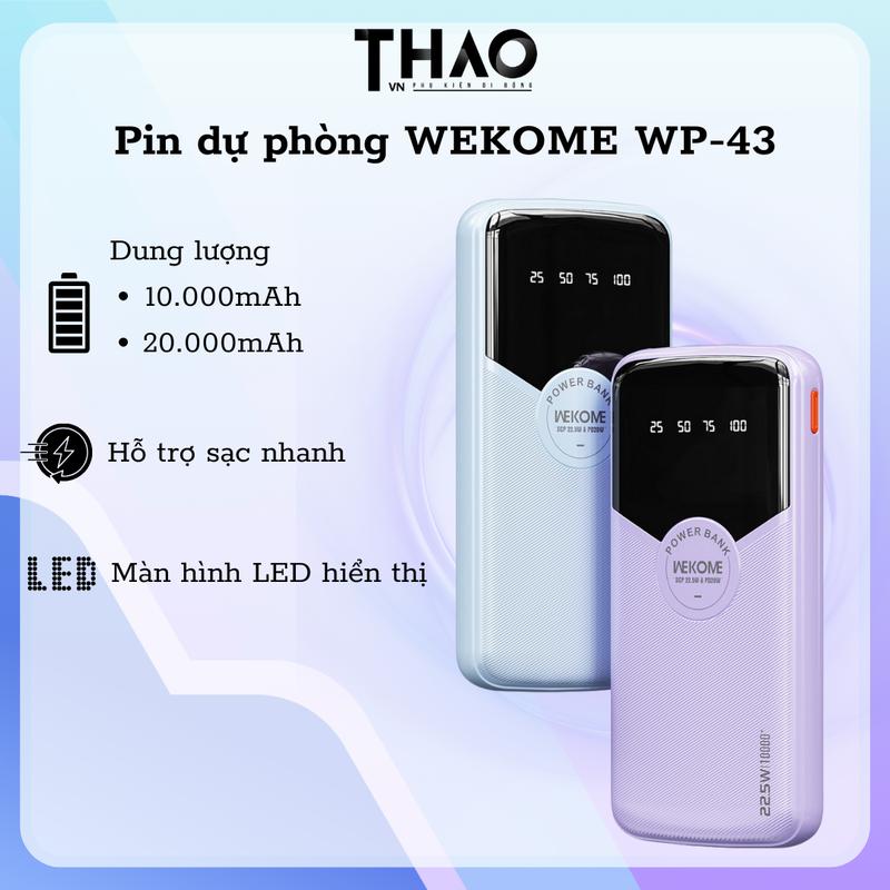Pin sạc dự phòng WEKOME WP-43, dung lượng 10.000mAh/20.0000mAh, hỗ trợ sạc nhanh, màu sắc đa dạng Pin Dự Phòng Sạc Pin
