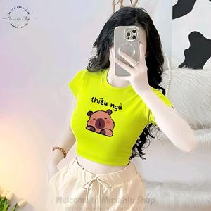 Áo Thun Croptop Thun Borip Form Basic Ôm Body In Hình Capybara Thiếu Ngủ, Size S M L, Áo Croptop Ôm Body Nữ Áo Kiểu Xinh Đẹp In Hình Độc Lạ Đi Biển Đang Hot 2025 Mặc Hè Mặc Nhà Mặc Đi Chơi Thoải Mái Có Bigsize Đến 65kg