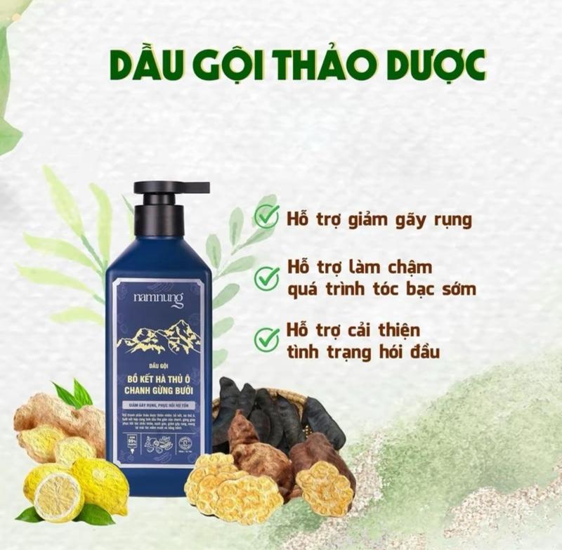 Product Introduction of Combo Gội Xả Nam Nung Xanh Dương Bồ Kết Hà Thủ Ô Chanh Gừng Ngăn Rụng Tóc Giúp Mọc Tóc Con 500ml 10