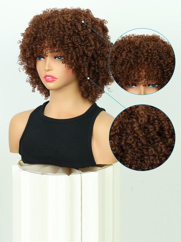 1 Piece 12 Inch Short Coily Wigs For Women, Gorgeous Fluffy Wigs With Bangs, Synthetic Wigs For Party, Daily Use 5
