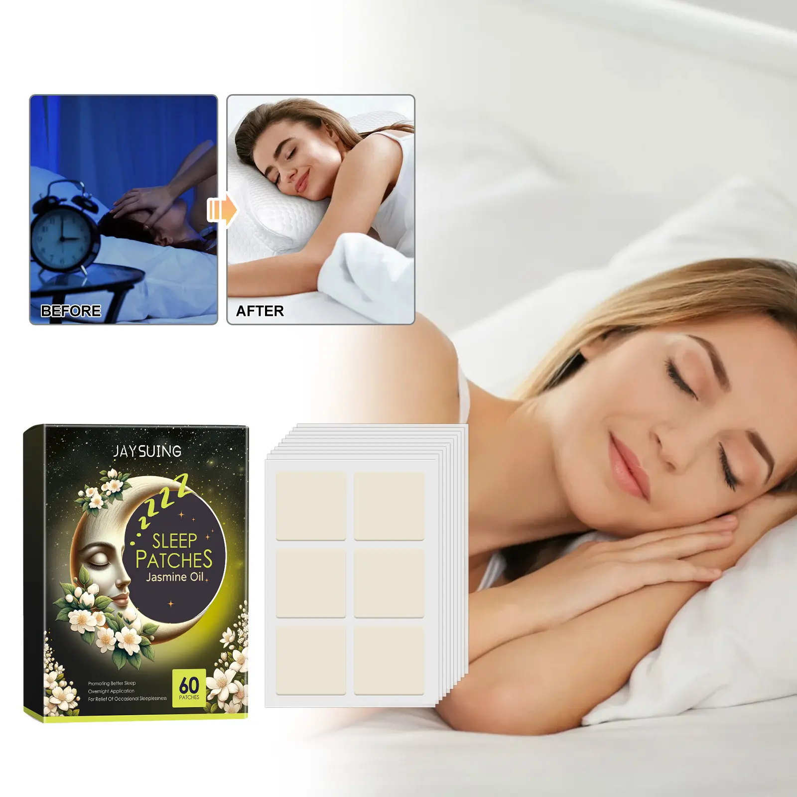 Jaysuing Sleep Stickers Care for Night Sleep Jasmine Sleep at Ease Body Comfortable and Gentle Nursing Adhesive Bandage