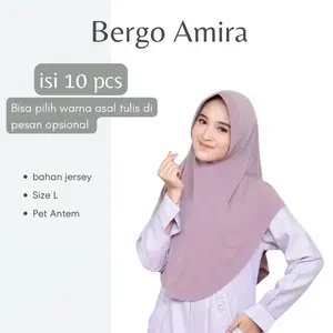 Paket Usaha Jilbab Bergo Amira Jersey Isi 10 pcs Size L Bisa Pilih Warna Muslim Kerudung Instan Khimar