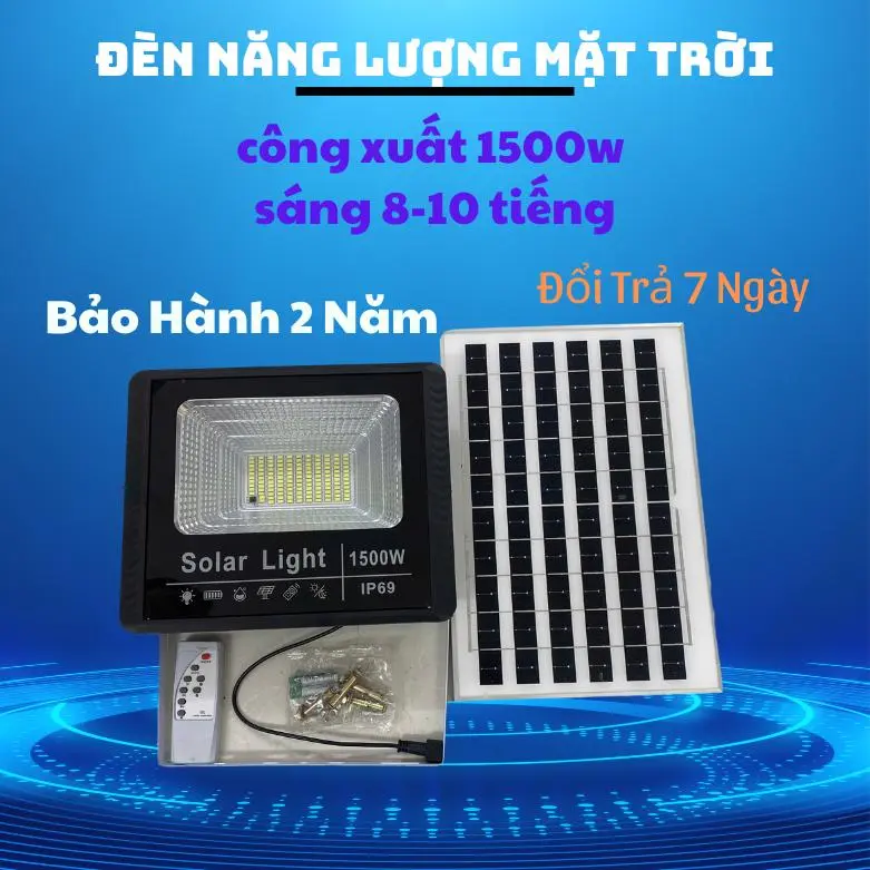Bộ đèn pha Năng Lượng Mặt Trời 1500W tự động sạc, công suất thực 30w, ip69 sáng 4-6h lampu  sorot