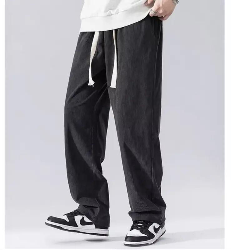 Quần ống rộng nam DOLARO nhung tăm lưng thun kèm dây rút bản lớn Menswear Kem 4
