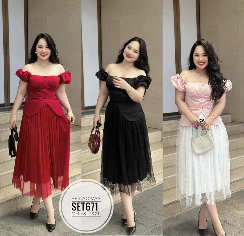 Product Introduction of BIGSIZE NHUNG LE Bộ áo kèm chân váy lưới SET671 2