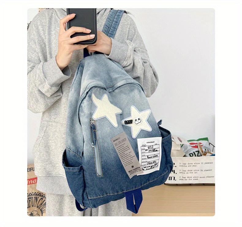 Product Introduction of Vintage Style Tie-Dye Denim Backpack, Large Capacity with Adjustable Straps - Fashion Backpack for School and Commuting 15