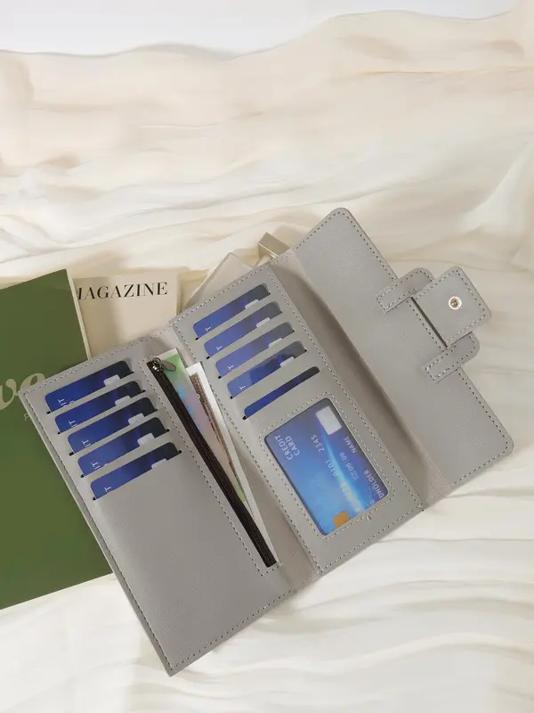 Women's Elegant Minimalist Envelope Trifold Wallet, Trendy Vintage Long Wallet, All-match Card Holder with Card Slots for Daily Use 5