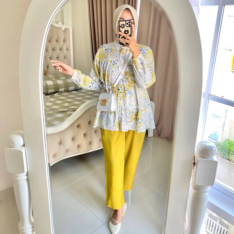 Tamara Oneset Setelan Wanita Rayon Motif Bunga Lengan panjang 1