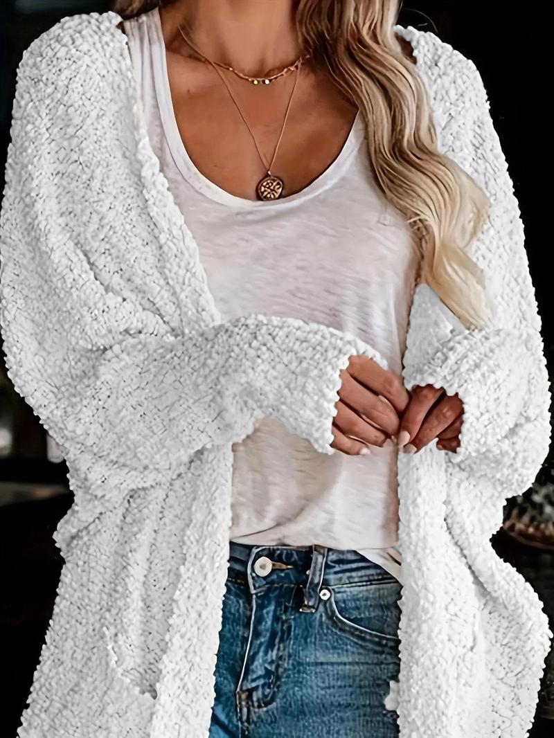 Product Introduction of Women's Solid Pocket Batwing Sleeve Cardigan, Casual Long Sleeve Open Front Outerwear for Daily Wear, Ladies Clothes for All Seasons 3