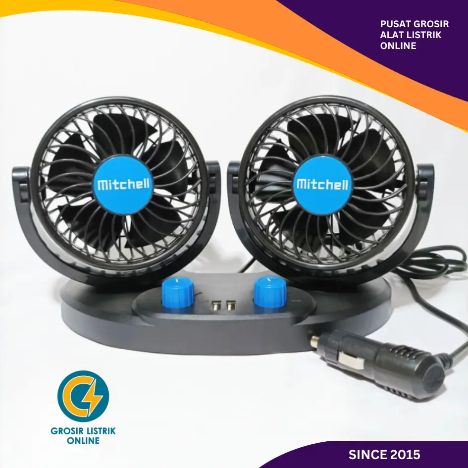 KIPAS ANGIN MOBIL MITCHELL DOUBLE FAN 12V 24V DOUBLE HEADED USB CHARGER ...