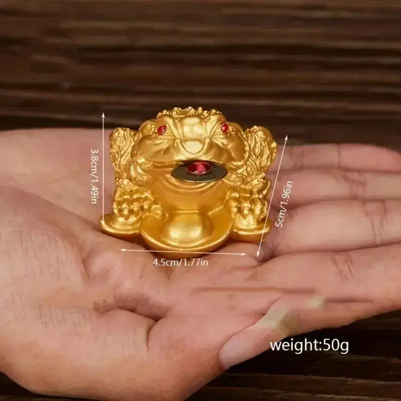 Tượng Thiềm Thừ Tài Lộc Vàng, Đồ Trang Trí Phong Thủy Trung Quốc, Đồ Thủ Công Bằng Resin Để Giúp Thành Công Kinh Doanh, Trang Trí Bàn Làm Việc, 1,97inch thần  tài  mini cóc  ngậm  đồng  tiền 2