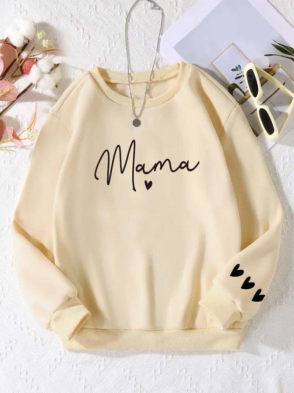 【Plus Size】 Letter & Heart Print Crew Neck Sweatshirt, Casual Long Sleeve Pullover for Fall & Winter, Women's Plus Clothing for Daily Wear 5