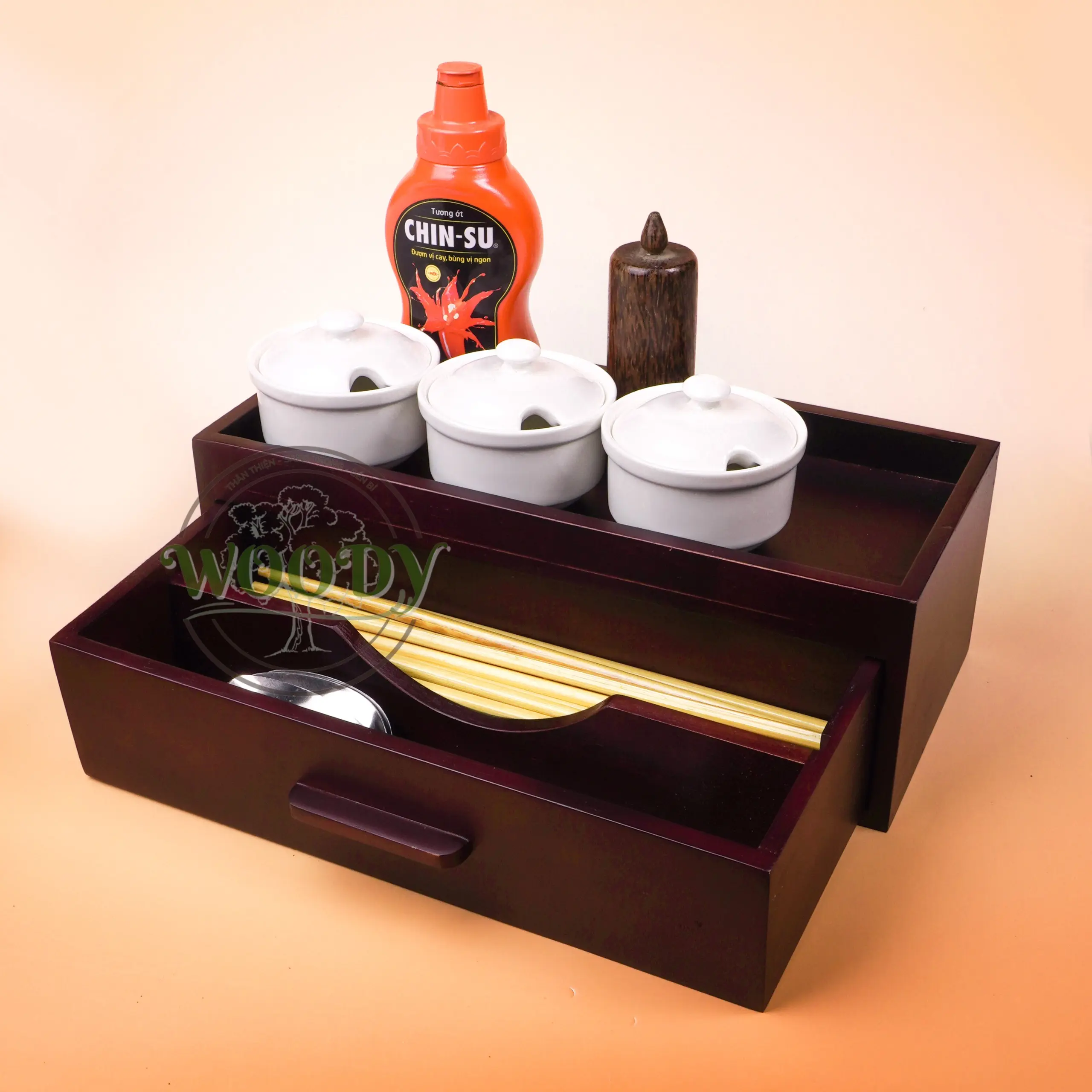 Hộp Đựng Đũa Nhà Hàng, Quán Ăn Có Ngăn Kéo Đa Năng Kiểu Nhật Sang Trọng Bắt Mắt- WOODY