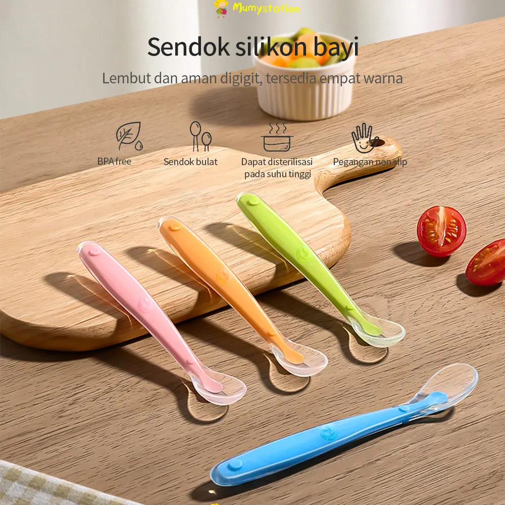 TenderTouch Silikon Baby Spoon Set - BPA-Free, Soft Material, Blue Green Edition Bayi Pink, 100% Silikon Food Grade, Tahan Suhu -20°C hingga 230°C, Pegangan Panjang, Aman untuk Gusi Bayi