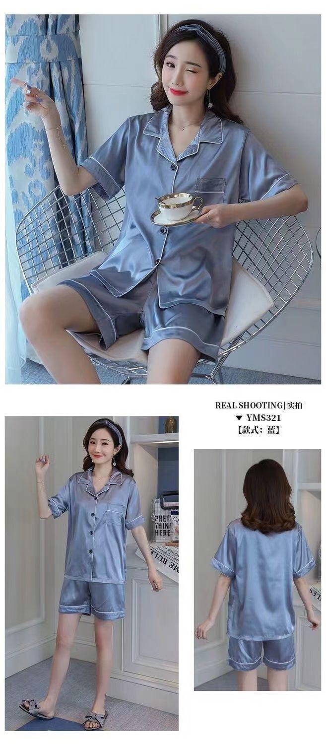Product Introduction of Đồ Ngủ Phong Cách Hàn Quốc, Bộ Đồ Ngủ Hai Mảnh ngắn Tay Bằng Lụa Lạnh Mùa Hè Cho Nữ, Chất Liệu Lụa Nhân Tạo, Thích Hợp Cho Học Sinh, Bộ Đồ Mặc Bên Ngoài Mỏng, Đồ Mặc Nhà 17