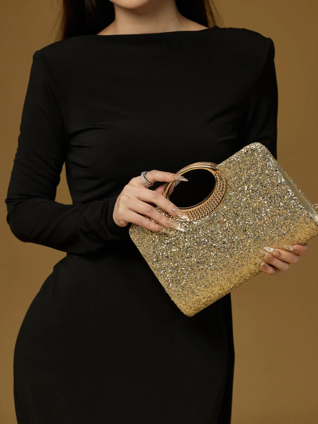 Women's Elegant Glitter Evening Bag, Exquisite Trendy Chain Strap Clutch Bag, Fashionable Bag for Party Decoration