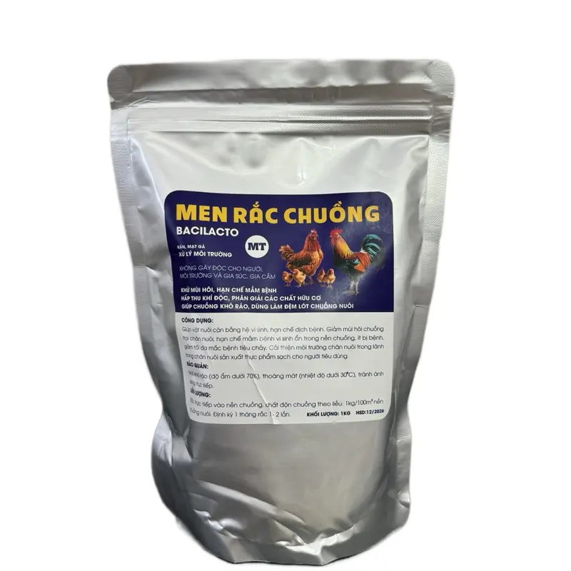 Sản phẩm Men Rắc Chuồng thế hệ mới 5in1 1kg . Khử mùi hôi hút ẩm, hạn chế mầm bệnh, diệt mạc cháy rận ve trên chuồng nuôi, huỷ phân chuồng trại. 3