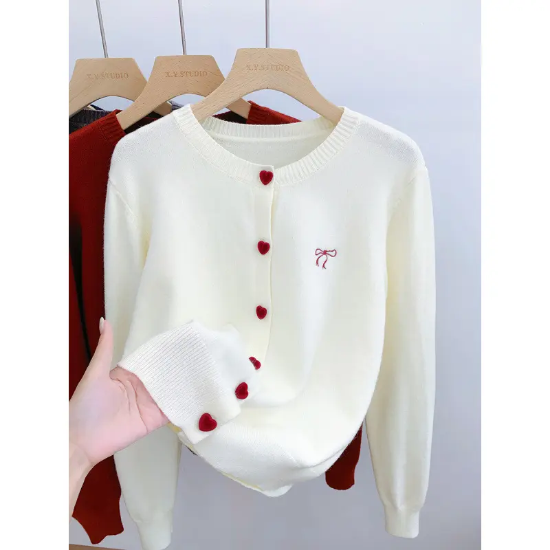Long Sleeve Knitted Cardigan for Women New Embroidered Slim Fit Stylish Button Small Jacket