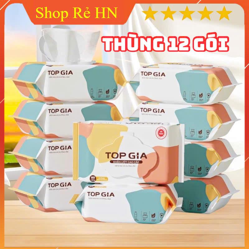   MẪU MỚI  Thùng 12 bịch khăn ướt cao cấp Topgia 80 tờ không mùi không parabens dành cho em bé - Khăn ướt Top Gia 