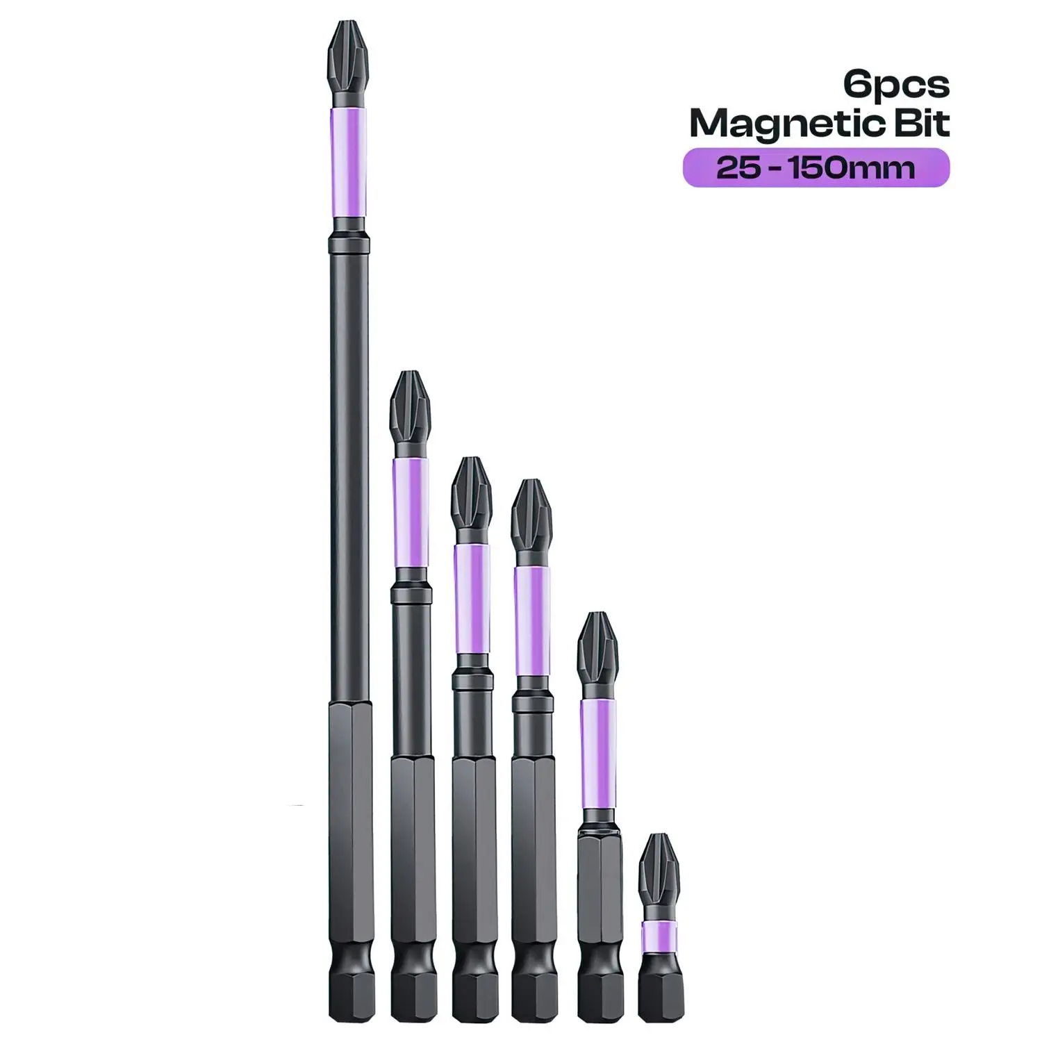 Bit Obeng Magnetik 6 Pcs Baja PH2 Anti-Selip Cocok untuk Obeng Listrik/Bor Tangan - 6794