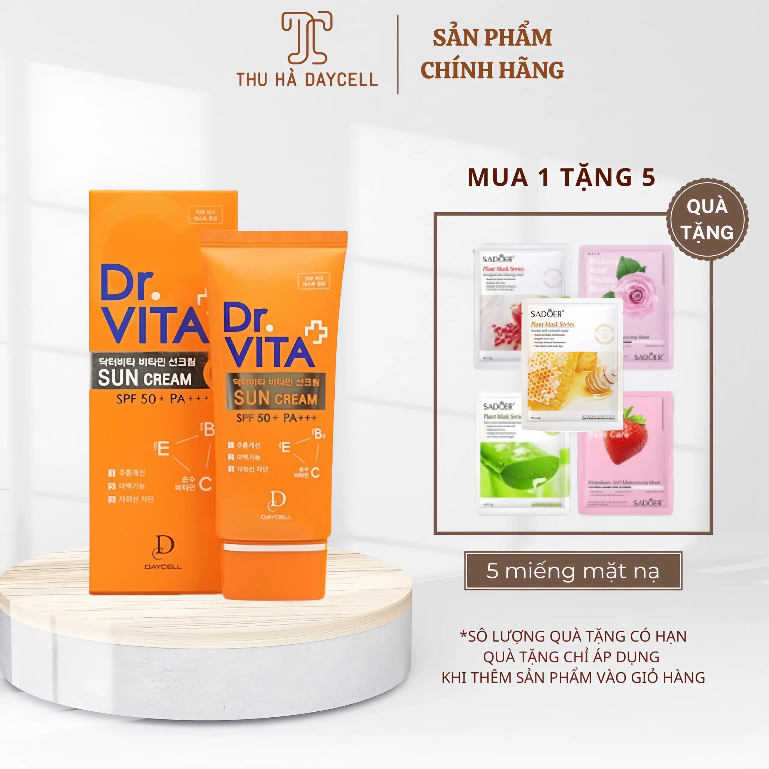 (Mua 1 Tặng 5 Mask) Kem Chống Nắng VITAMIN DR.VITA (SPF 50+ / PA+++) Skincare Nữ Trà