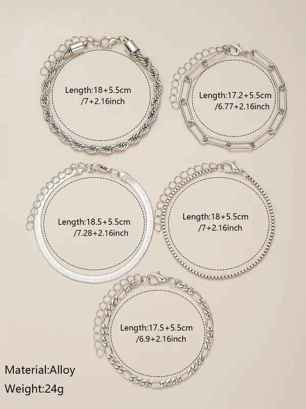 5pcs/set Street Fashion Chain Stack Bracelet for Party, Twist Design Hand Jewelry for Girl Boys, Elegant All-match Fashion Accessories for Daily Wear Valentine's Day Gift 7