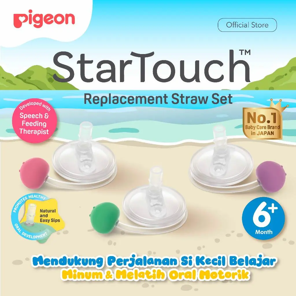 Pigeon Replacement Straw Set Startouch | Spare Part Botol Minum Dengan Sedotan Anti-Tumpah|Botol Minum Anti Speech-Delay | 6+ Bulan| BPA Free
