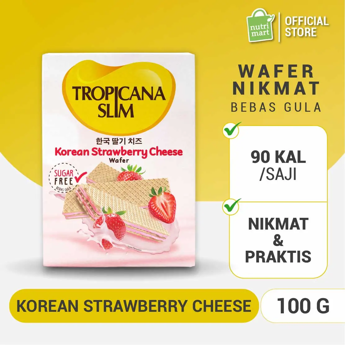 Tropicana Slim Korean Strawberry Cheese 5 Sch - Wafer Bebas Gula, 90 Kalori