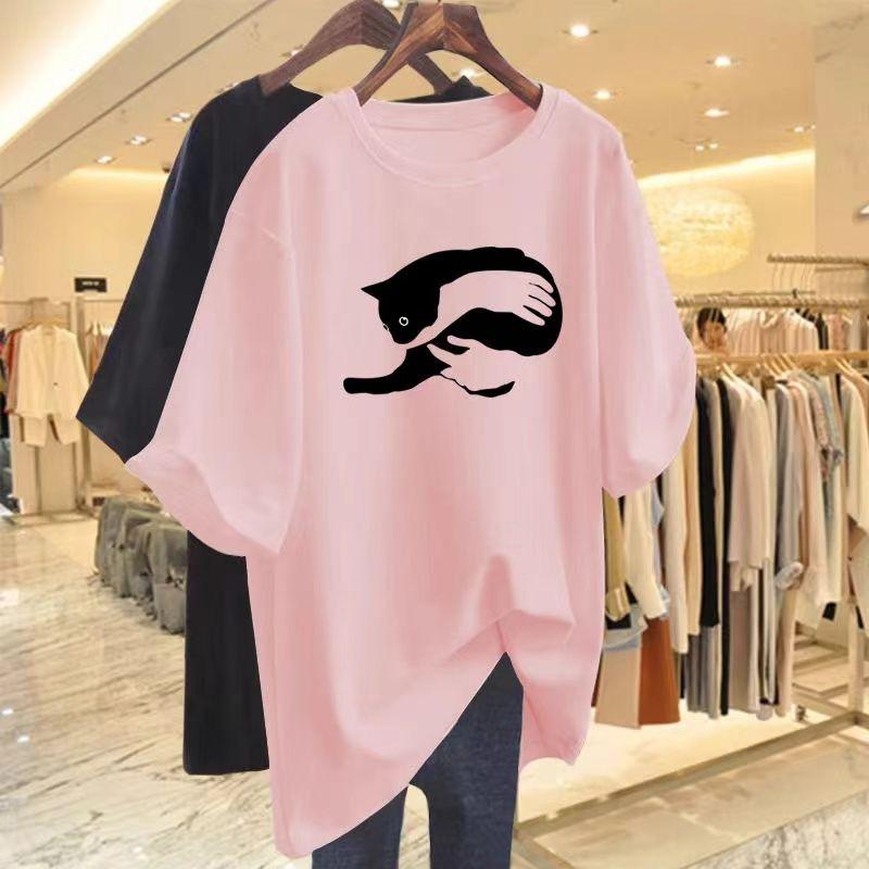 Áo Thun Cotton ngắn Tay Phiên Bản Lớn, Hàng Châu Âu Mới Mùa Hè Dáng Rộng Vừa Vặn, Áo Dài Trung Bình Phiên Bản Lớn, 2025 5