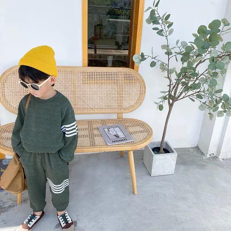   XẢ SỐC LUÔN  Bộ nỉ chất tổ ong sọc tay dài 3 màu cho bé Trai từ 8 đến 30kg CHERRY 47 