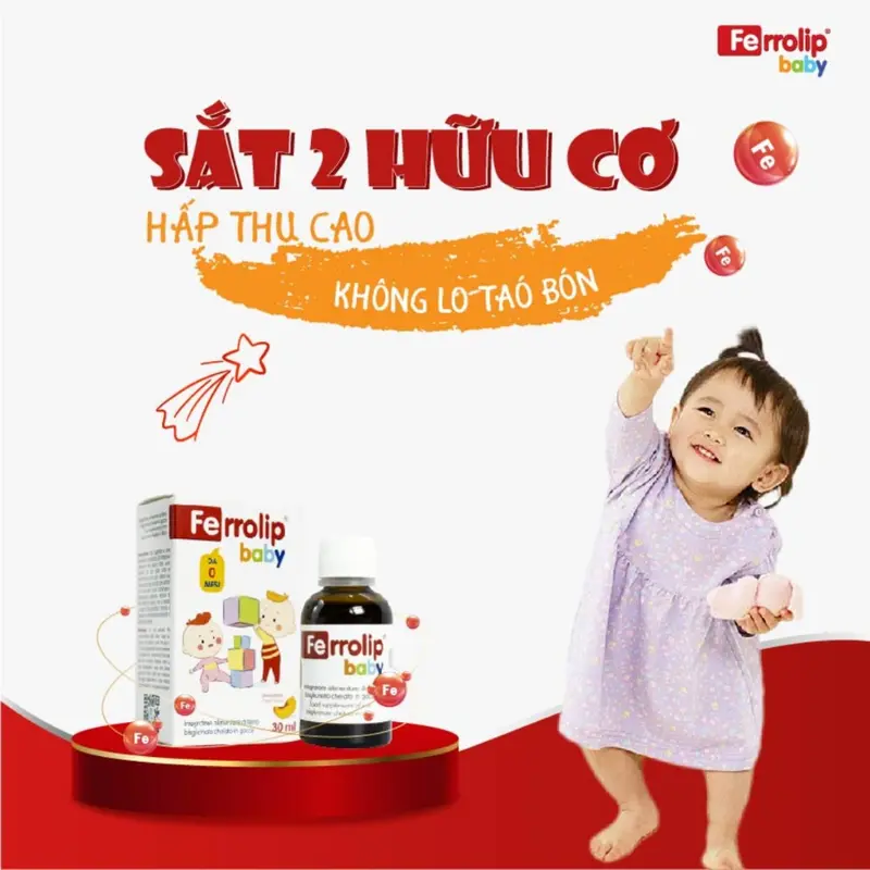 Sắt Ferrolip baby, sắt vị đào cho bé, bổ sung dự phòng sắt cho cơ thể ,hỗ trợ tạo Hồng cầu giảm nguy cơ thiếu máu do thiếu s Vitamin Men Vi Sinh 3