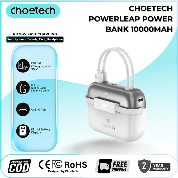 Gambar Choetech B812 PowerLeap Power Bank 10000mAh | PD30W Fast Charging | Built-in USB-C & Lightning Cable | Digital Display dari Choetech Indonesia Store Kota Tangerang Tokopedia