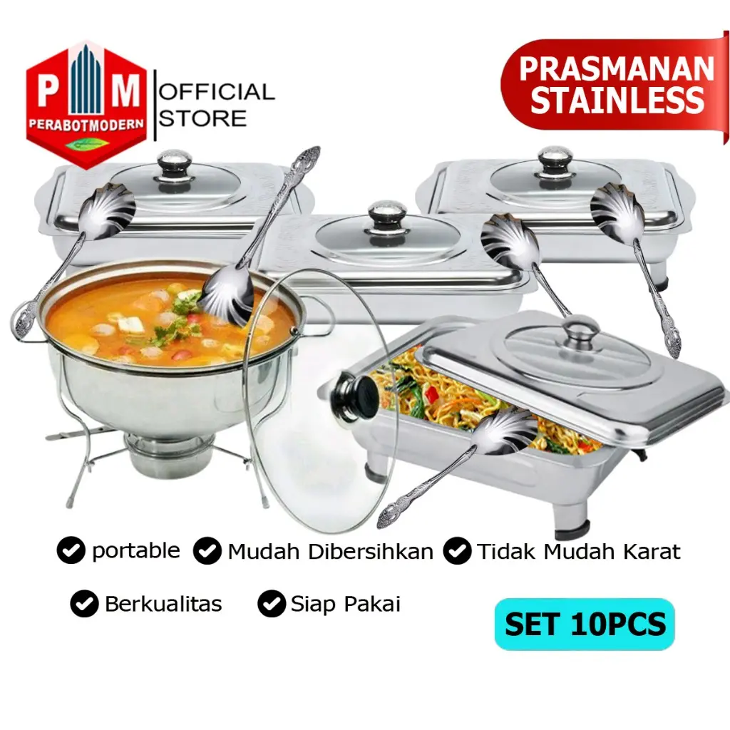 [ AFLS ] Paket Prasmanan Stainless Dan Warmer Stove Plus Sendok  Paket Prasmanan Pesta Set 10pcs