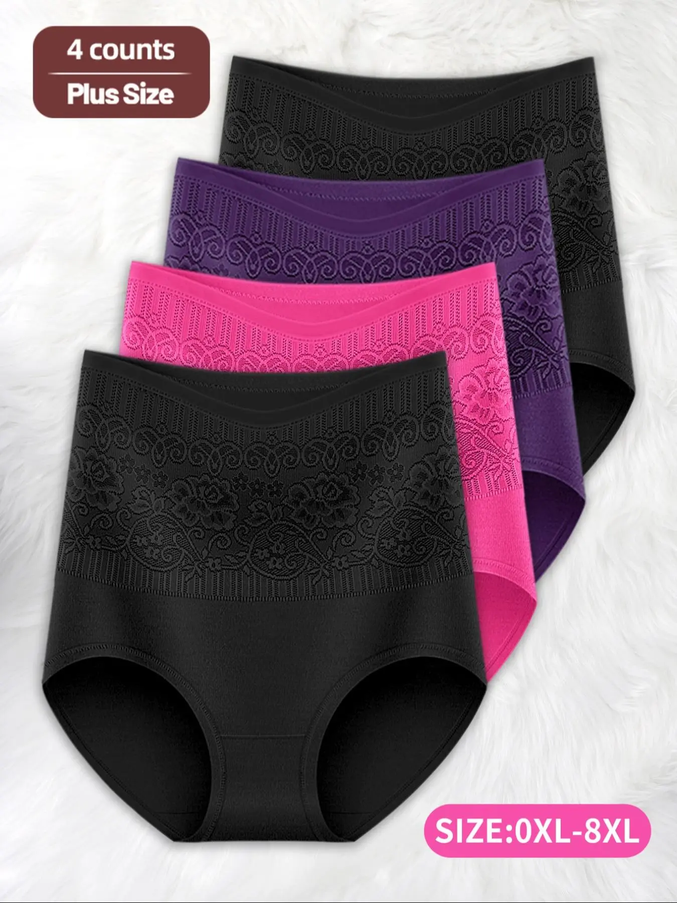 【Plus Size】 Floral Pattern High Waist Brief, Soft Comfy Fit Breathable Knicker for Daily Wear, Women's Underwear for All Seasons